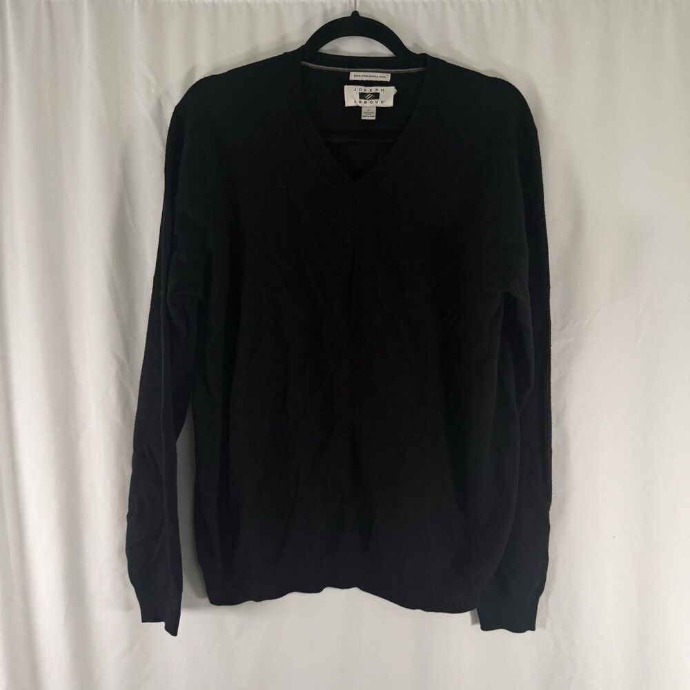 Joseph Abboud Sweater Men's Large Black Extra Fine Merino Wool Vneck Pullover